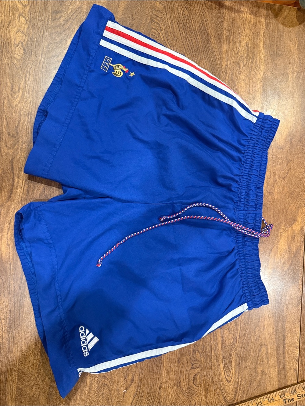 adidas Royal Blue France 98 World Cup Athletic Shorts with Red & White Trim